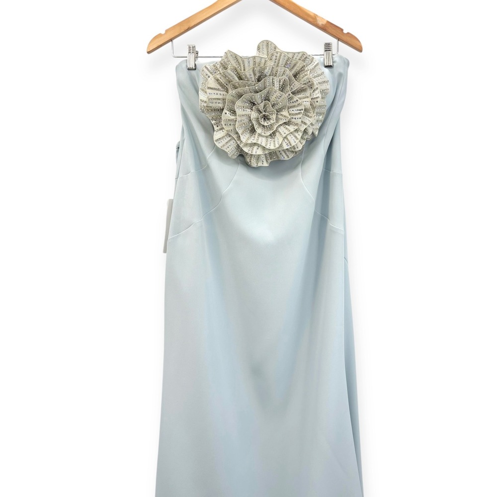 Mac Duggal NEW Blue Strapless Trumpet Gown w/ 3D Rhinestone Flower $598 Size 12 - Picture 4 of 16